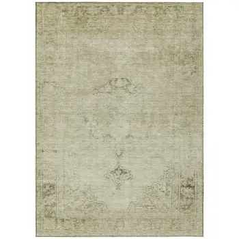 10' X 14' Beige Taupe And Brown Oriental Washable Indoor Outdoor Area Rug