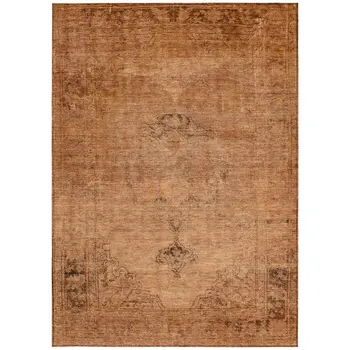 3' X 5' Copper Orange And Brown Oriental Washable Indoor Outdoor Area Rug