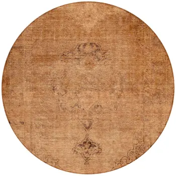 8' Copper Orange And Brown Round Oriental Washable Indoor Outdoor Area Rug