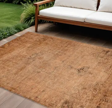9' X 12' Copper Orange And Brown Oriental Washable Indoor Outdoor Area Rug