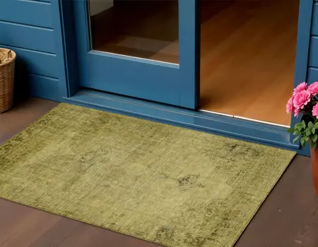 3' X 5' Gold Brown And Wheat Oriental Washable Indoor Outdoor Area Rug