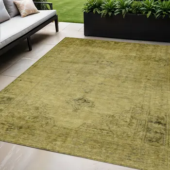 5' X 8' Gold Brown And Wheat Oriental Washable Indoor Outdoor Area Rug