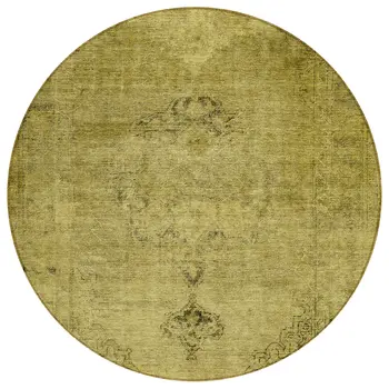 8' Gold Brown And Wheat Round Oriental Washable Indoor Outdoor Area Rug