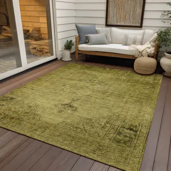8' X 10' Gold Brown And Wheat Oriental Washable Indoor Outdoor Area Rug