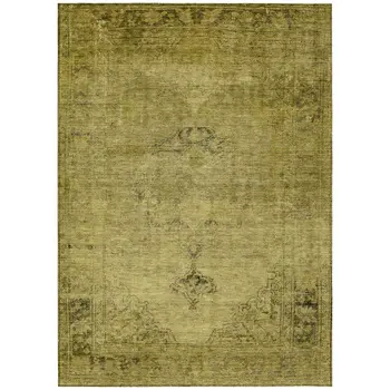 9' X 12' Gold Brown And Wheat Oriental Washable Indoor Outdoor Area Rug