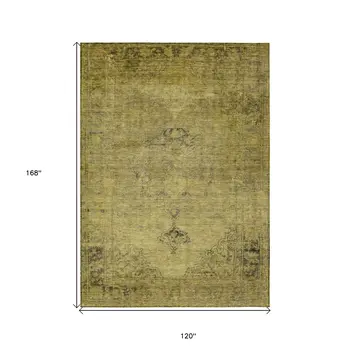 10' X 14' Gold Brown And Wheat Oriental Washable Indoor Outdoor Area Rug