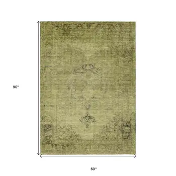 5' X 8' Khaki Brown And Taupe Oriental Washable Indoor Outdoor Area Rug