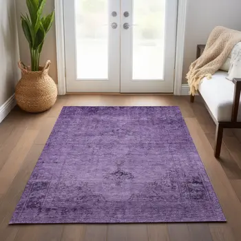 3' X 5' Purple Eggplant And Lavender Oriental Washable Indoor Outdoor Area Rug