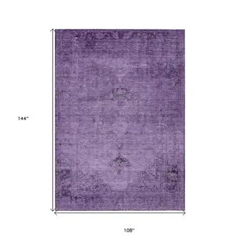 9' X 12' Purple Eggplant And Lavender Oriental Washable Indoor Outdoor Area Rug
