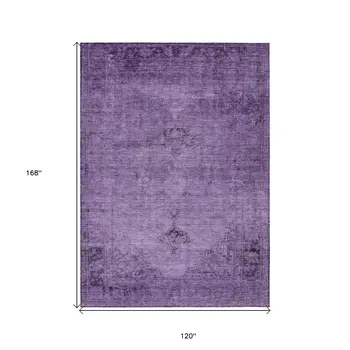 10' X 14' Purple Eggplant And Lavender Oriental Washable Indoor Outdoor Area Rug