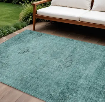 9' X 12' Teal Blue Turquoise And Charcoal Oriental Washable Indoor Outdoor Area Rug
