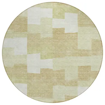 8' Beige Ivory And Brown Round Geometric Washable Indoor Outdoor Area Rug