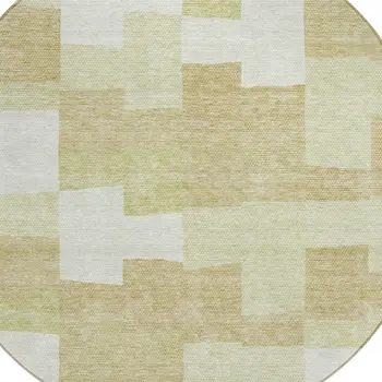 8' Beige Ivory And Brown Round Geometric Washable Indoor Outdoor Area Rug