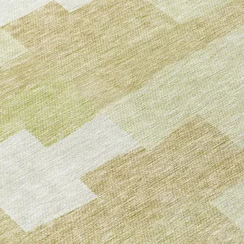 8' Beige Ivory And Brown Round Geometric Washable Indoor Outdoor Area Rug