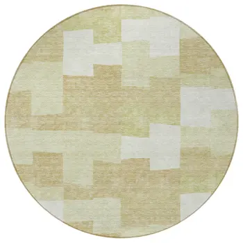 8' Beige Ivory And Brown Round Geometric Washable Indoor Outdoor Area Rug