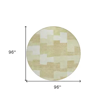 8' Beige Ivory And Brown Round Geometric Washable Indoor Outdoor Area Rug