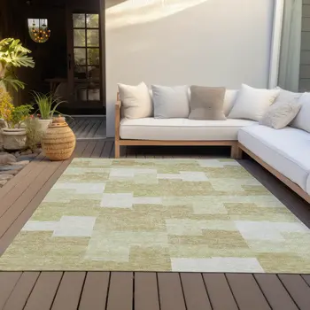 9' X 12' Beige Ivory And Brown Geometric Washable Indoor Outdoor Area Rug