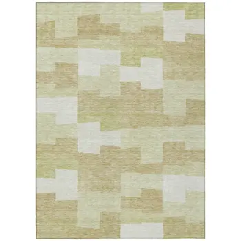 9' X 12' Beige Ivory And Brown Geometric Washable Indoor Outdoor Area Rug