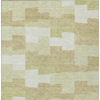10' X 14' Beige Ivory And Brown Geometric Washable Indoor Outdoor Area Rug