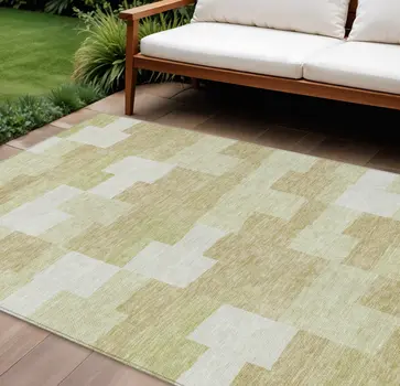 10' X 14' Beige Ivory And Brown Geometric Washable Indoor Outdoor Area Rug