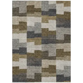 8' X 10' Brown Beige And Ivory Geometric Washable Indoor Outdoor Area Rug