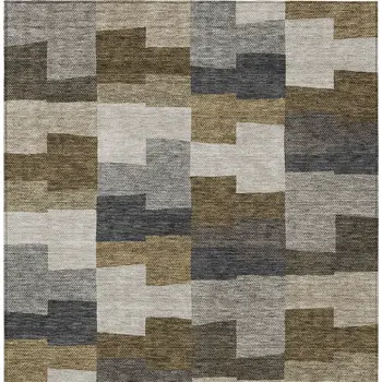 10' X 14' Brown Beige And Ivory Geometric Washable Indoor Outdoor Area Rug