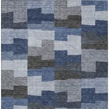 10' X 14' Navy Blue And Sky Blue Geometric Washable Indoor Outdoor Area Rug