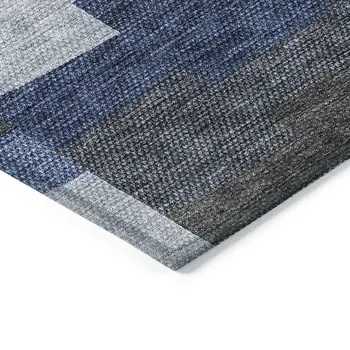 10' X 14' Navy Blue And Sky Blue Geometric Washable Indoor Outdoor Area Rug