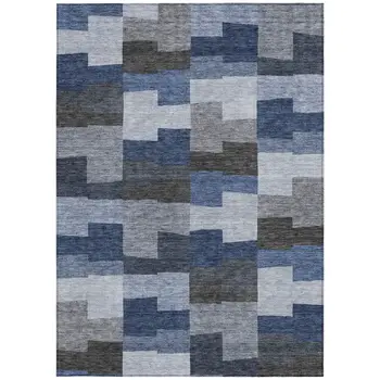 10' X 14' Navy Blue And Sky Blue Geometric Washable Indoor Outdoor Area Rug