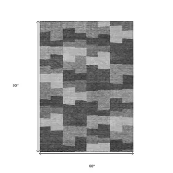 5' X 8' Gray Silver And Charcoal Geometric Washable Indoor Outdoor Area Rug