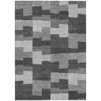 10' X 14' Gray Silver And Charcoal Geometric Washable Indoor Outdoor Area Rug