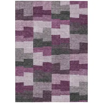 8' X 10' Merlot Mauve And Charcoal Geometric Washable Indoor Outdoor Area Rug