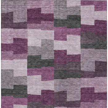9' X 12' Merlot Mauve And Charcoal Geometric Washable Indoor Outdoor Area Rug