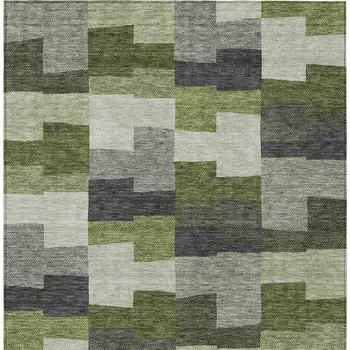 5' X 8' Olive Green And Artichoke Green Geometric Washable Indoor Outdoor Area Rug