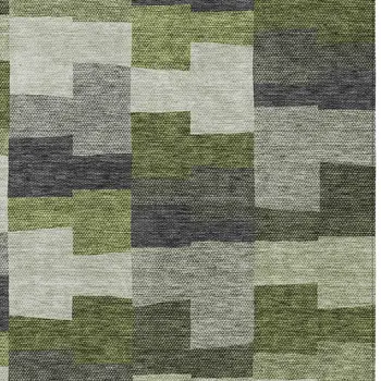 5' X 8' Olive Green And Artichoke Green Geometric Washable Indoor Outdoor Area Rug