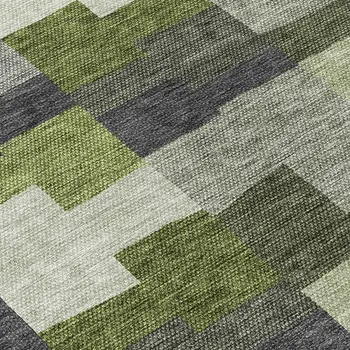 8' Olive Green And Artichoke Green Round Geometric Washable Indoor Outdoor Area Rug