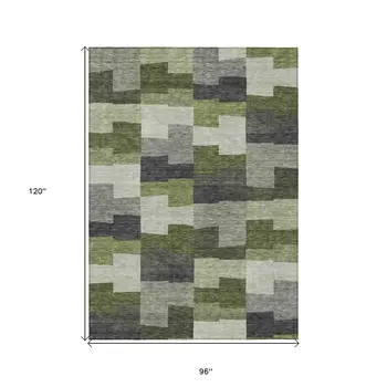 8' X 10' Olive Green And Artichoke Green Geometric Washable Indoor Outdoor Area Rug
