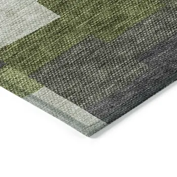 9' X 12' Olive Green And Artichoke Green Geometric Washable Indoor Outdoor Area Rug