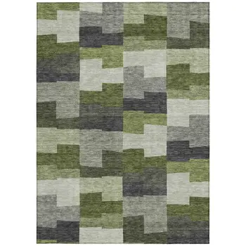 9' X 12' Olive Green And Artichoke Green Geometric Washable Indoor Outdoor Area Rug