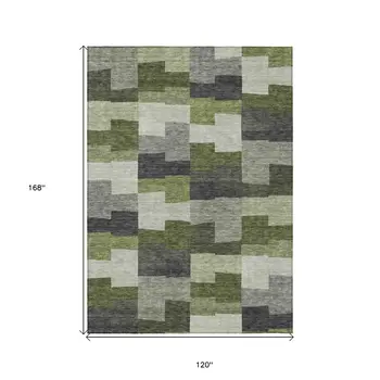 10' X 14' Olive Green And Artichoke Green Geometric Washable Indoor Outdoor Area Rug