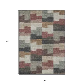 3' X 5' Orange Copper And Charcoal Geometric Washable Indoor Outdoor Area Rug