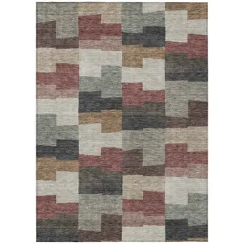3' X 5' Orange Copper And Charcoal Geometric Washable Indoor Outdoor Area Rug