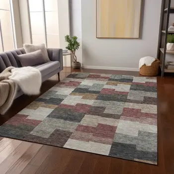3' X 5' Orange Copper And Charcoal Geometric Washable Indoor Outdoor Area Rug