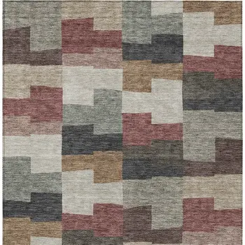 8' X 10' Orange Copper And Charcoal Geometric Washable Indoor Outdoor Area Rug