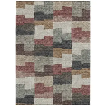 10' X 14' Orange Copper And Charcoal Geometric Washable Indoor Outdoor Area Rug