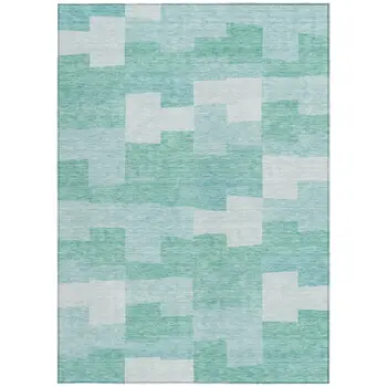5' X 8' Teal Blue And Aqua Geometric Washable Indoor Outdoor Area Rug