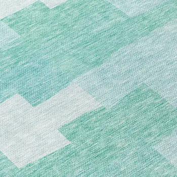 8' Teal Blue And Aqua Round Geometric Washable Indoor Outdoor Area Rug
