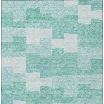 8' X 10' Teal Blue And Aqua Geometric Washable Indoor Outdoor Area Rug