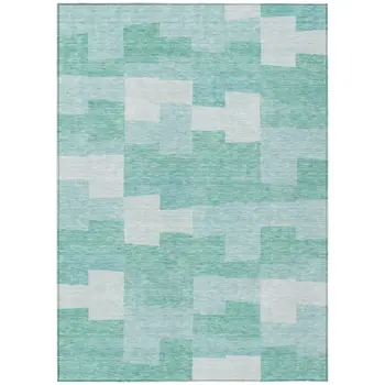 8' X 10' Teal Blue And Aqua Geometric Washable Indoor Outdoor Area Rug