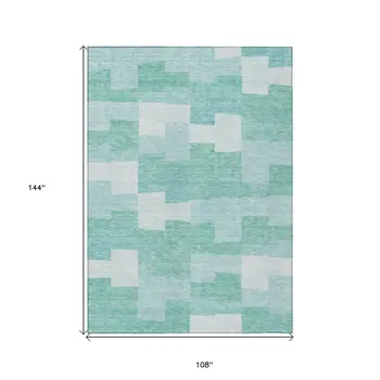 9' X 12' Teal Blue And Aqua Geometric Washable Indoor Outdoor Area Rug